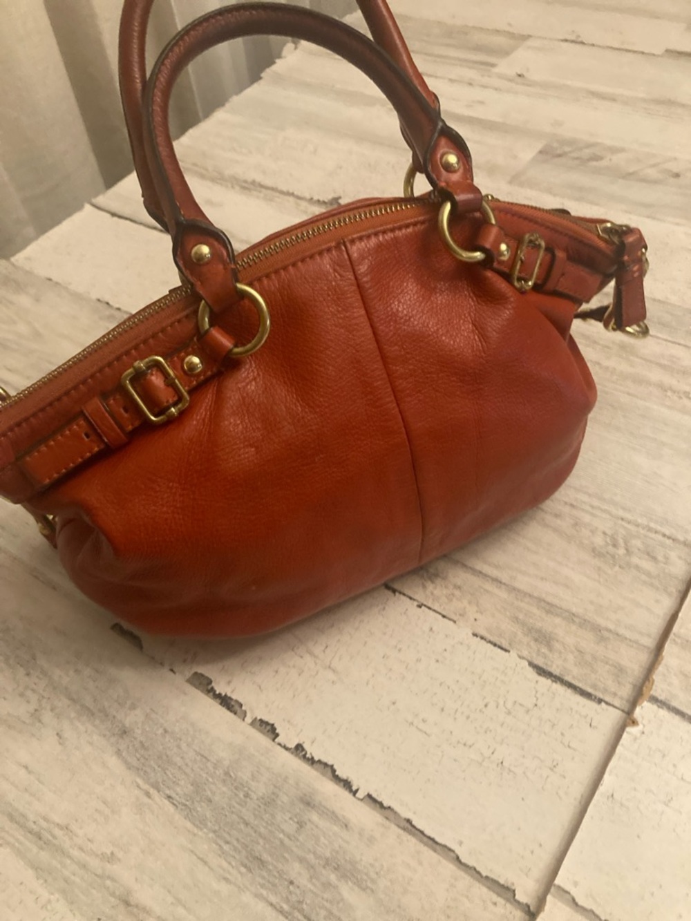 Genuine Coach Madison Lyndsey Vintage Leather 2 WaySatchel Dark Pumpkin Orange - Picture 6 of 15